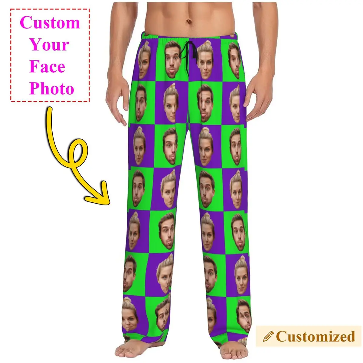 

Пижамные штаны с индивидуальным фото на заказ, одежда для сна для мужчин, эластичный пояс, штаны для сна с карманами