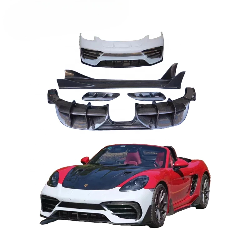 For Porsche 718 Cayman Boxster Upgrade to PD Style Body Kit PP Material Front Bumper Side Fenders Rear Bumper Exhaust Body Kit