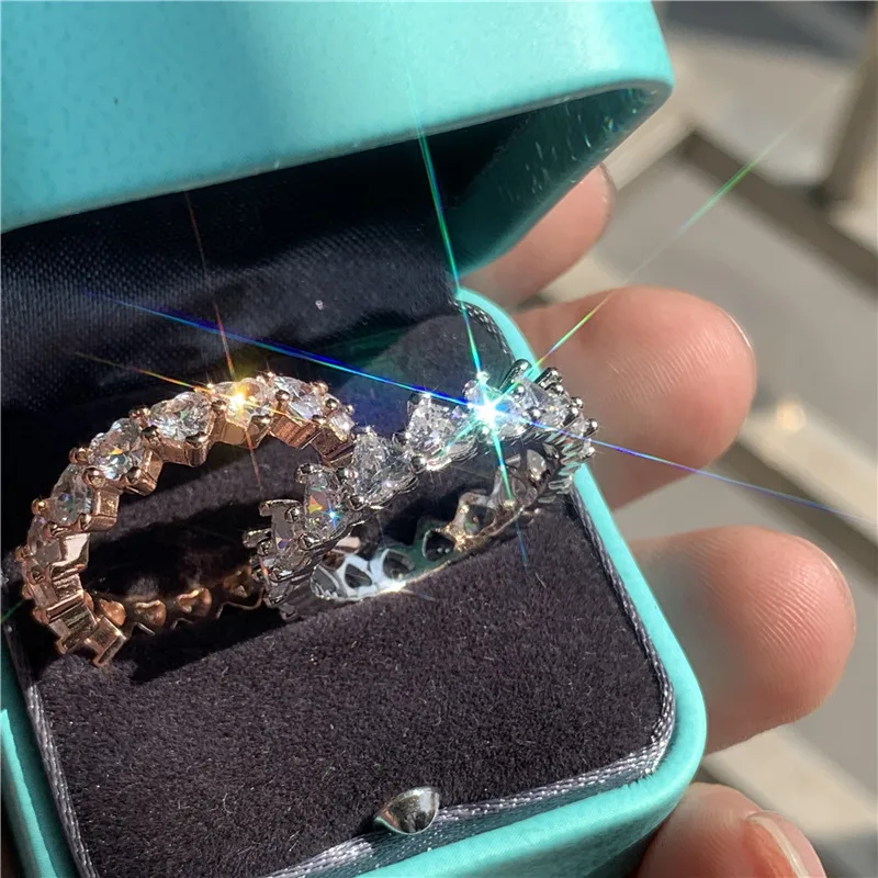 

18K Rose Gold Heart Band Promise Ring Lab Daimond 925 Sterling Silver Engagement Wedding Rings for Women Party Jewelry Gift