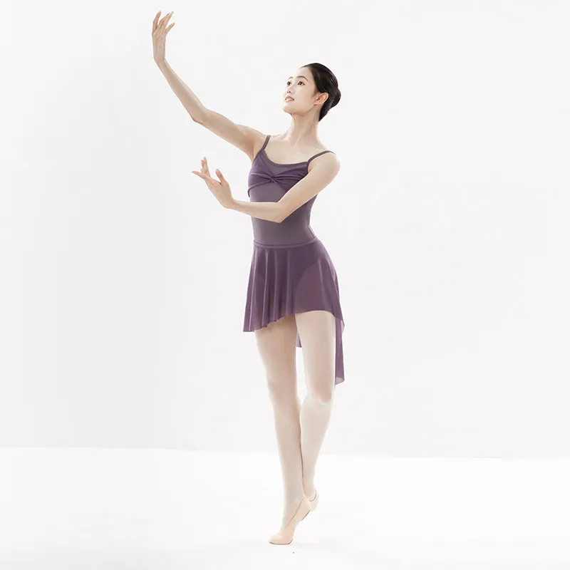 [New] Spring Summer Ballet Leotard Spaghetti Strap Dress Dance with Irregular Mesh Skirt Ballet Dance Skirt Women
