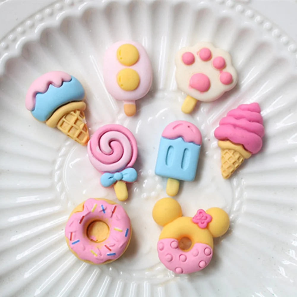 

100pcs/lot Ice-cream stick Doughnut Resin For Diy Decoration Crafts Phone Hair Accessories