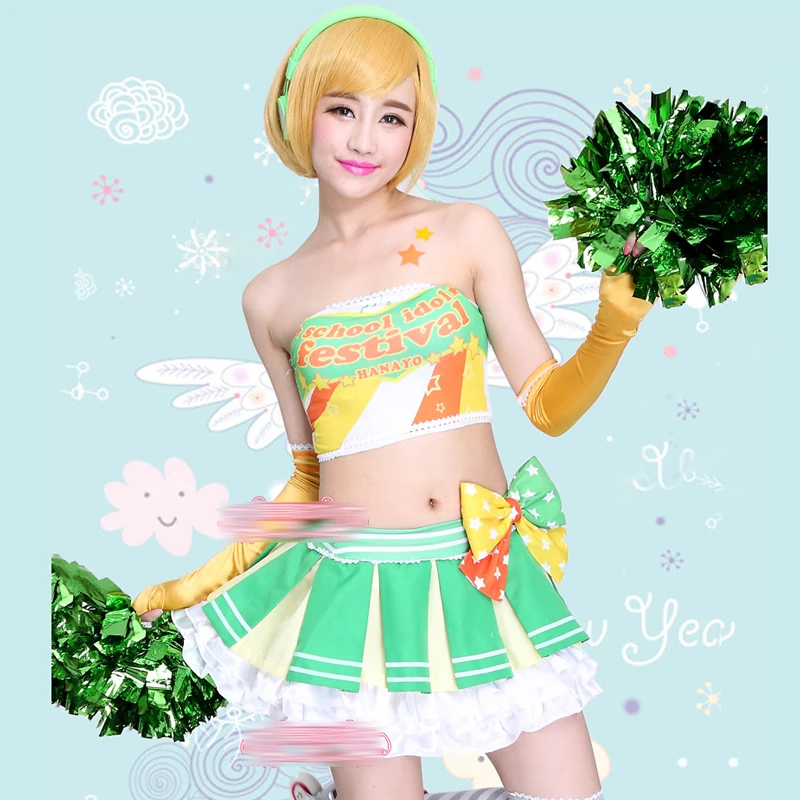 In Stock! Lovelive μ's Cos Koizumi Hanayo Cosplay Cheerleader Outfit Costume Party Women Skirt H