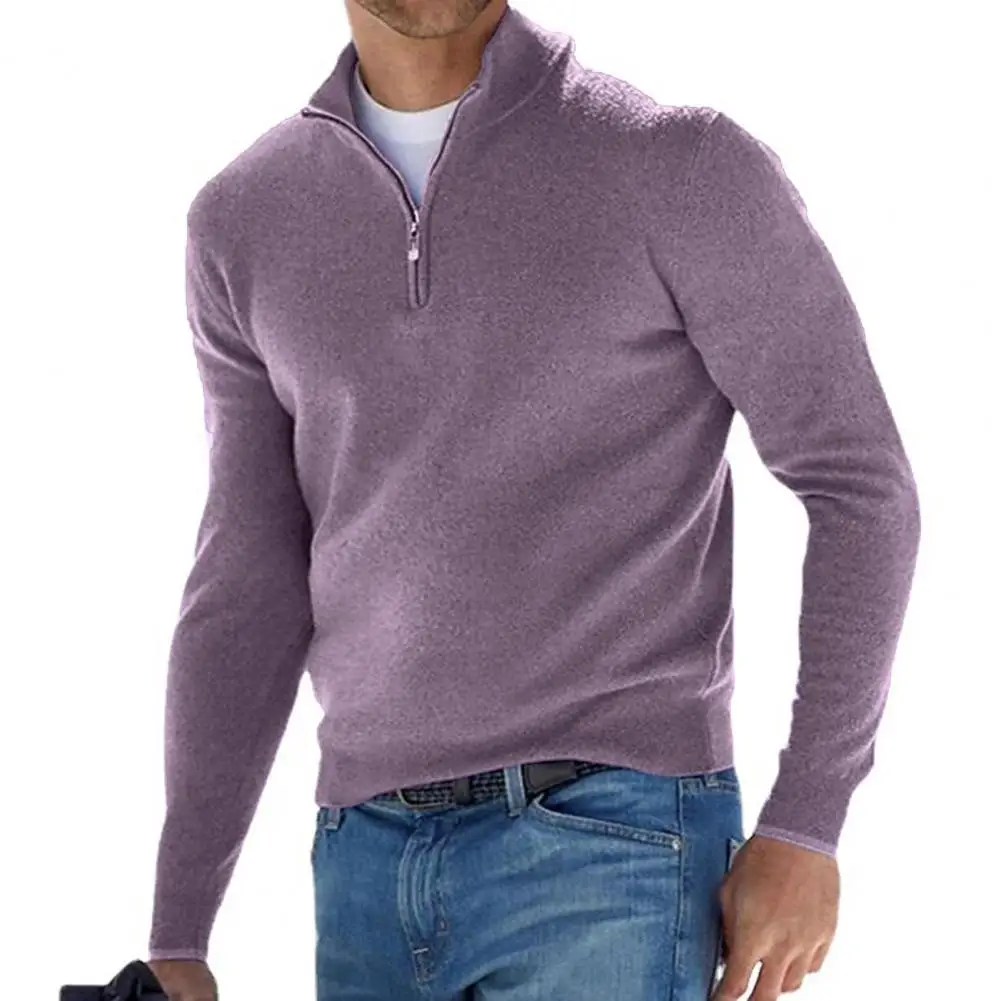 

Winter Men Top Sweater Zipper Stand Collar Neck Protection Warmth Sweater