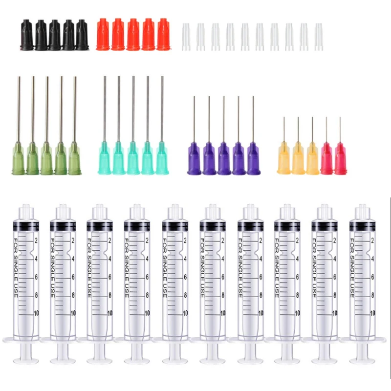 20–65 Stück Spritzen mit 14ga-25ga Nadeln mit stumpfer Spitze, Spritzenkappen und Nadelkappen zum Nachfüllen und Messen von Flüssigkeiten, Öl