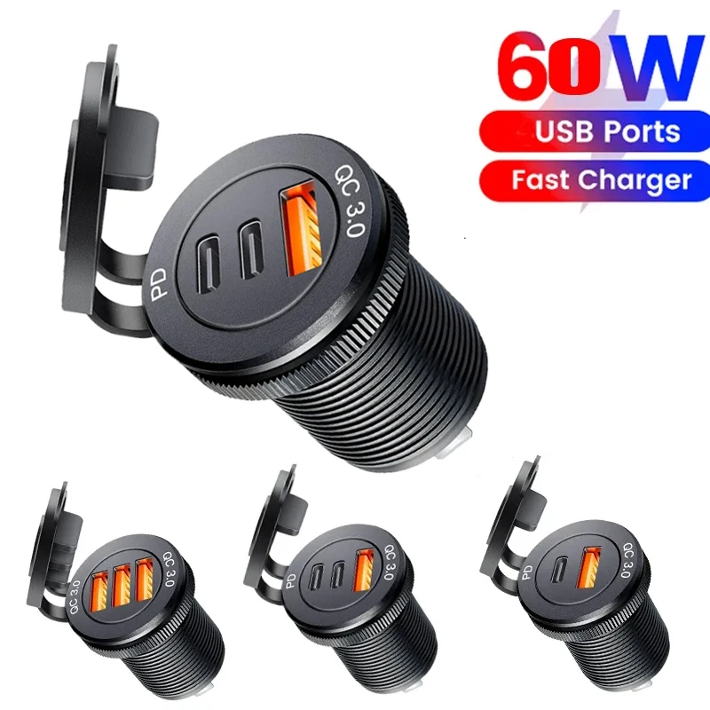 USB C Car Charger Socket DC Super Fast Charging QC3.0 & PD for 12V/24V Car Marine ATV type c port socket for Audi q5 a8 a1 a3 4