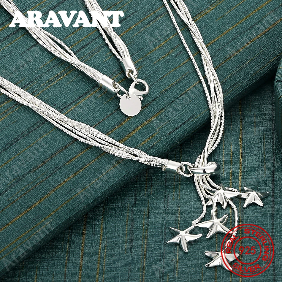 

Ожерелье из стерлингового серебра 925 пробы с пятью змеевидными цепочками и морской звездой — изысканное и милое украшение для женщин на свадьбу или вечеринку