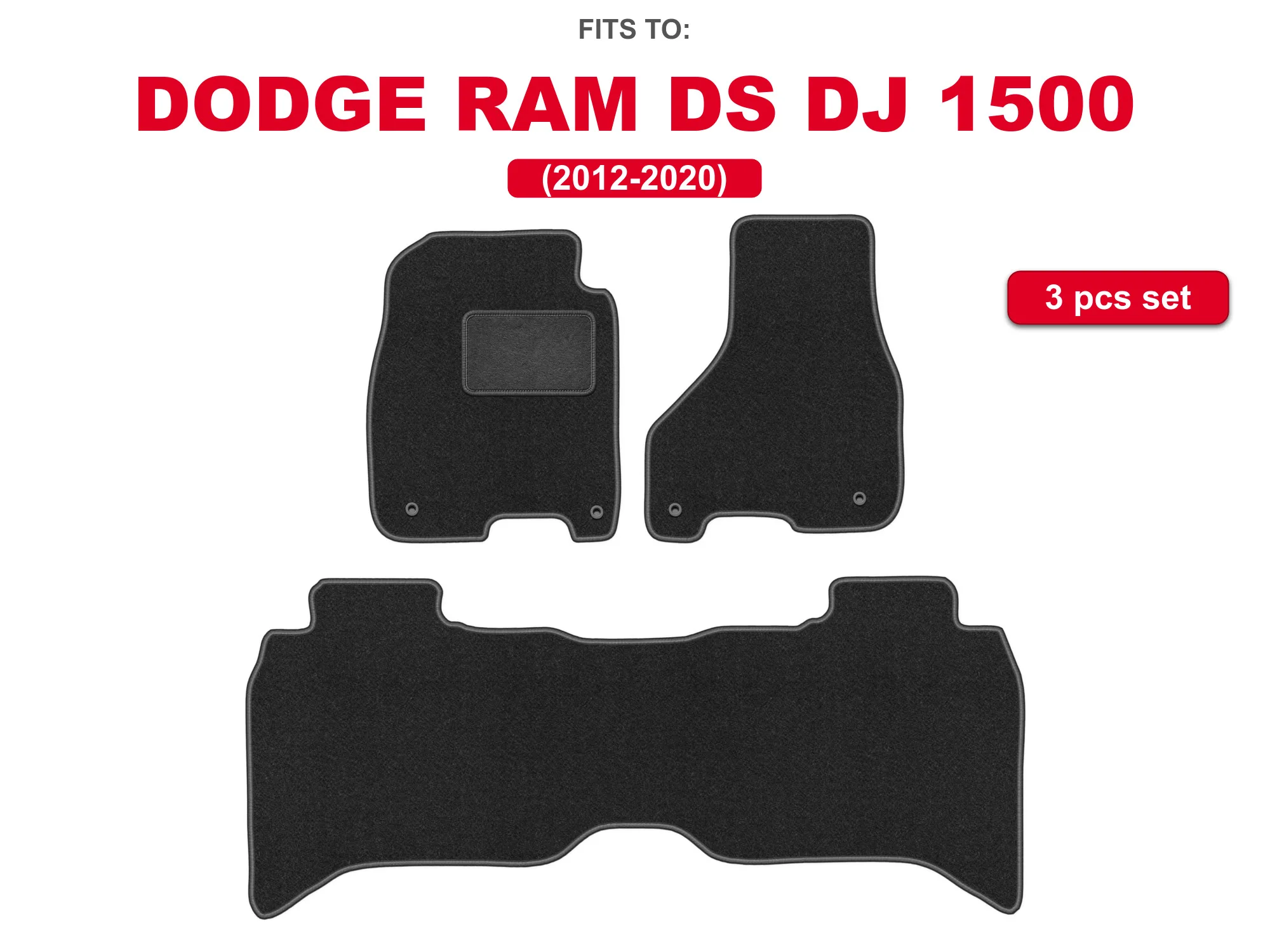 Velour matten voor: Dodge RAM DS DJ 1500 2012-2020 in de auto gemonteerde grafietkleurige pick-up automattenset