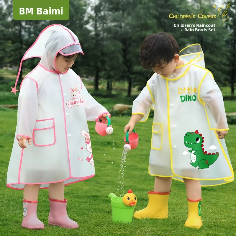 

Children's Raincoat And Boots Set Kindergarten Special New Model for Boys And Girls Aged .5 Years Old Breathable PEVA Material