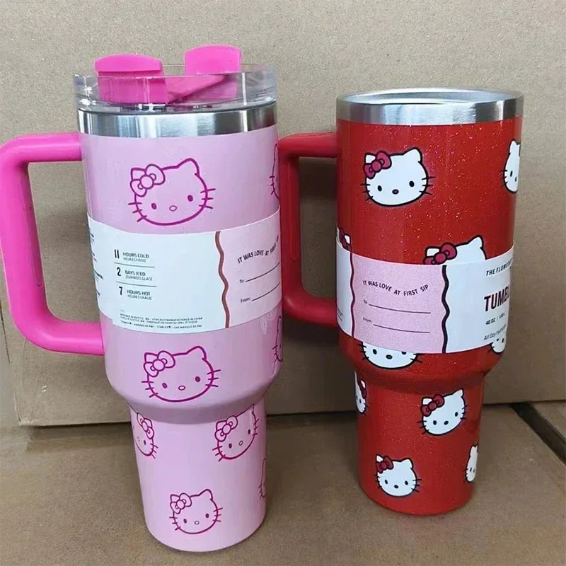 40Oz Hello Kitty Insulated Mug Pink with Handle  Mugs  Capacity Thermos Drinks Coke Coffee Mug