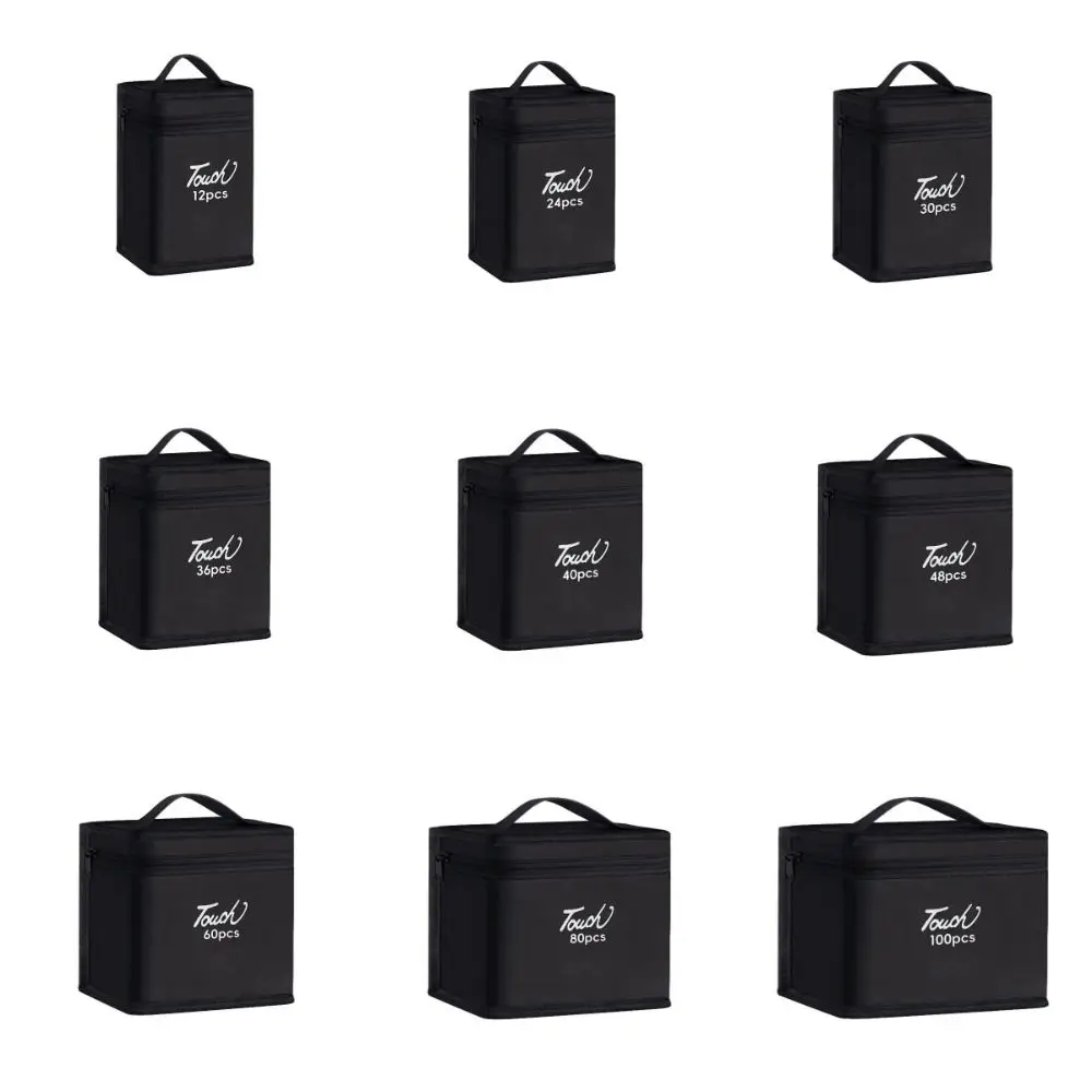 

Black Color Marker Pens Storage Bag 12-168 Count Zippered Closure Art Markers Organizer Handbag Style Canvas Material