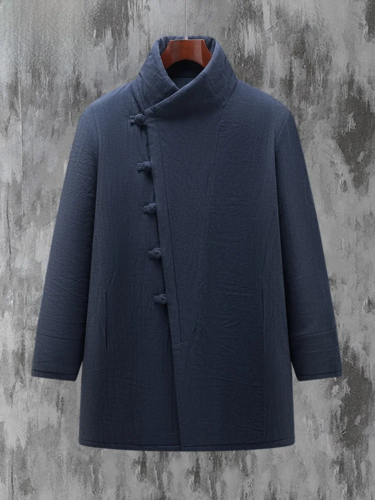 

TUCANO Chinese Sle Retro Cotton Linen Jaet Winter New Men's Casual f High Collar Mid-Length Warm Cotton Jaet
