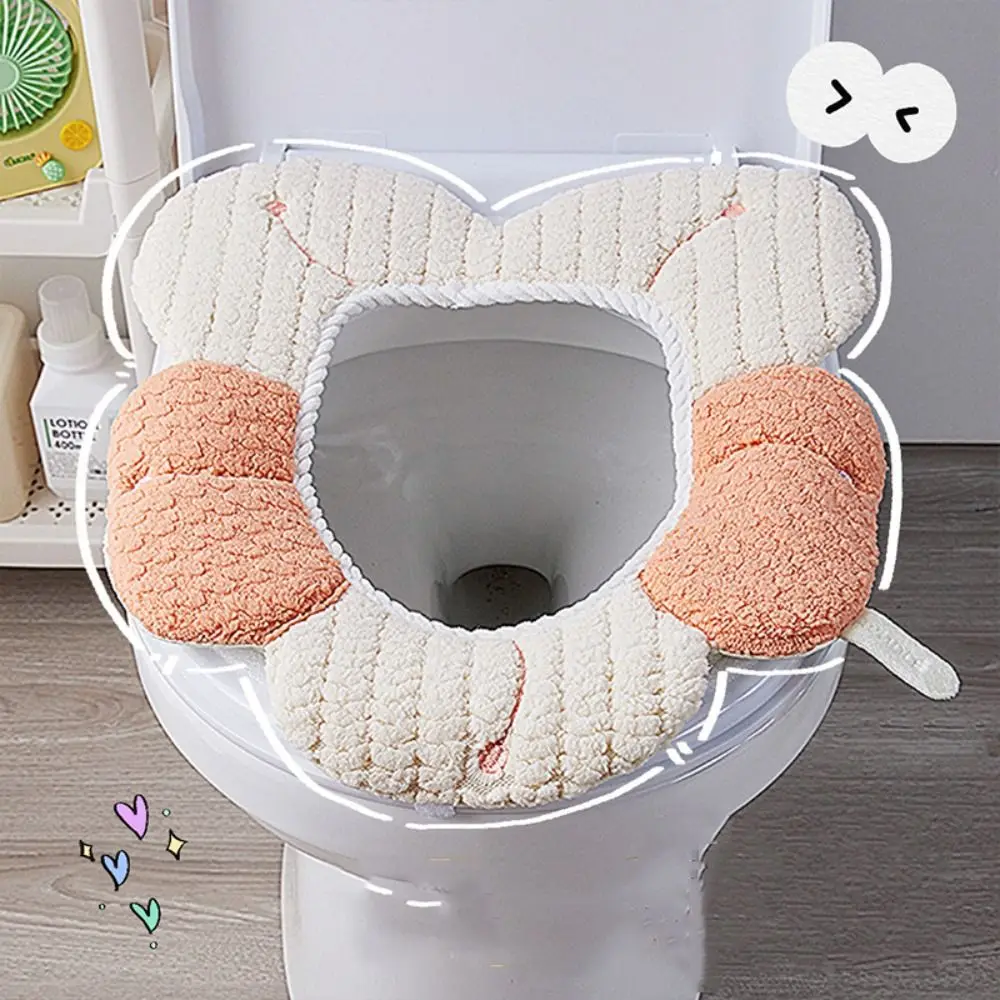 Cute Thickened Toilet Cushion Soft Warm Toilet Seat Cover Washable Flannelette Toilet Pad Home