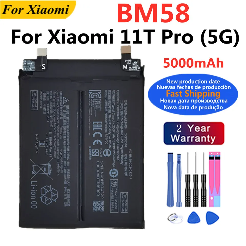 Batería BM58 para Xiaomi 11T Pro 5G, 5000mAh, batería de repuesto para teléfono + herramientas gratis