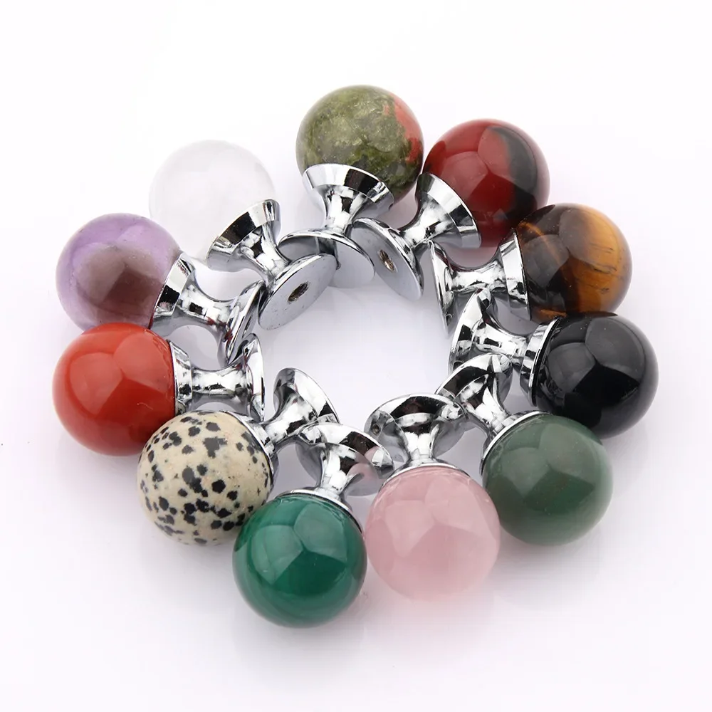 Light Luxury 20mm Pure Natural Ore Gem Crystal Cabinet Handle Drawer Cabinet Wardrobe Door Gift Box Round Handle