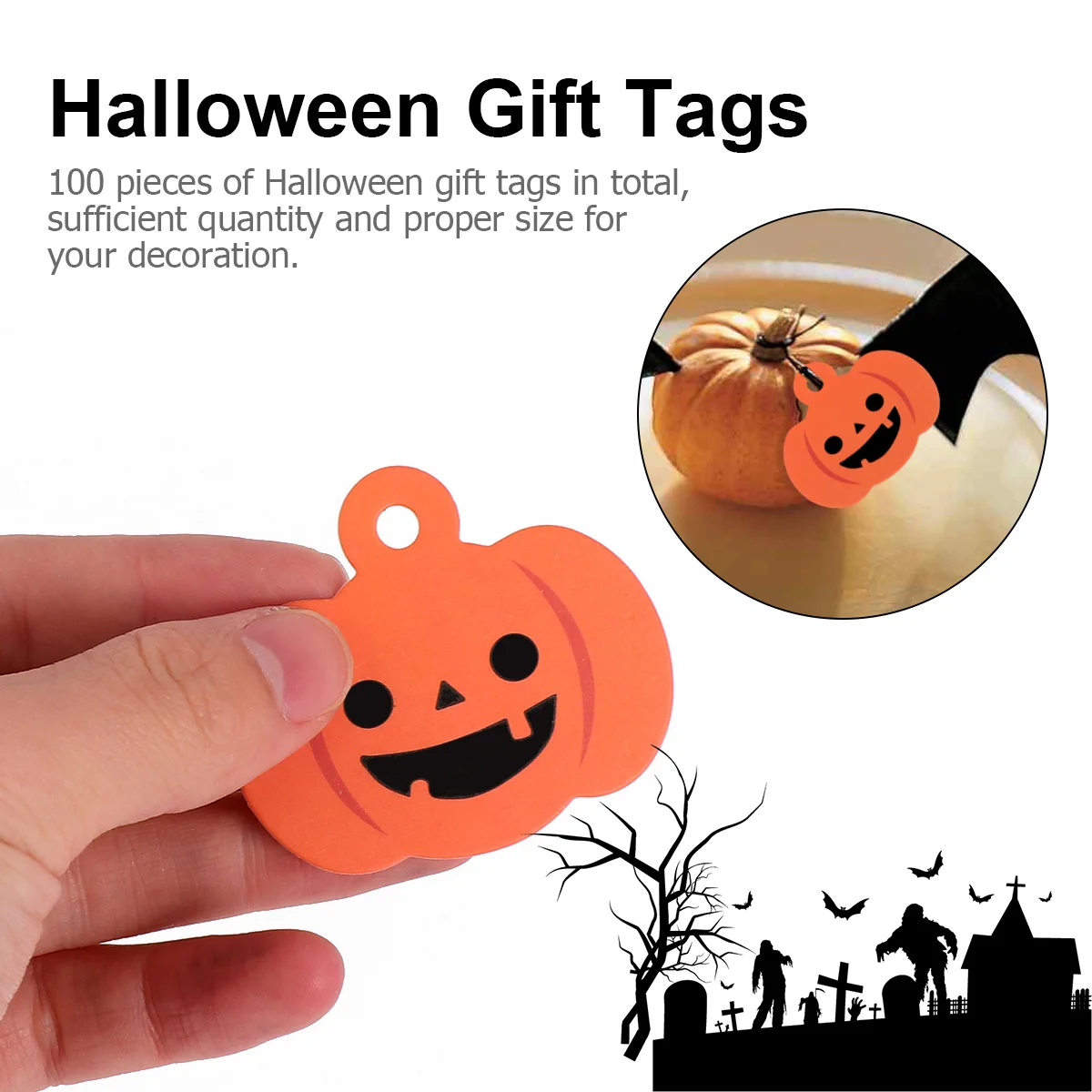 100 Halloween Pumpkin Hanging Tags DIY Paper Pendants Pre-Cut Hole for Rope Hanging Gift Craft Halloween Decoration