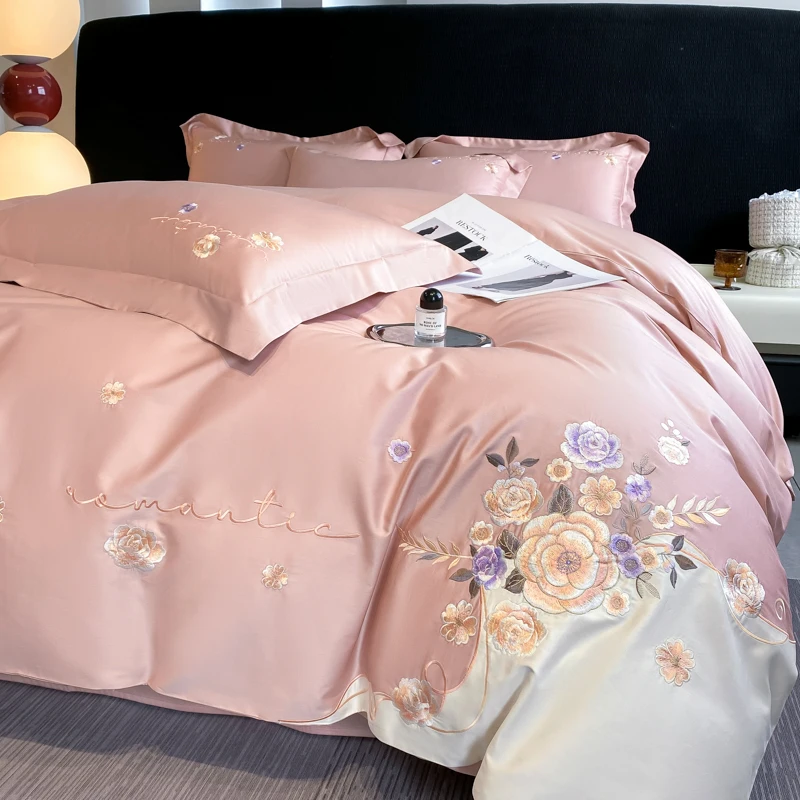 

2024 New All Cotton Long staple Cotton Embroidered Rounded Bed Sheet Bed Skirt Embroidered Dream Series High end Gift Box Set of