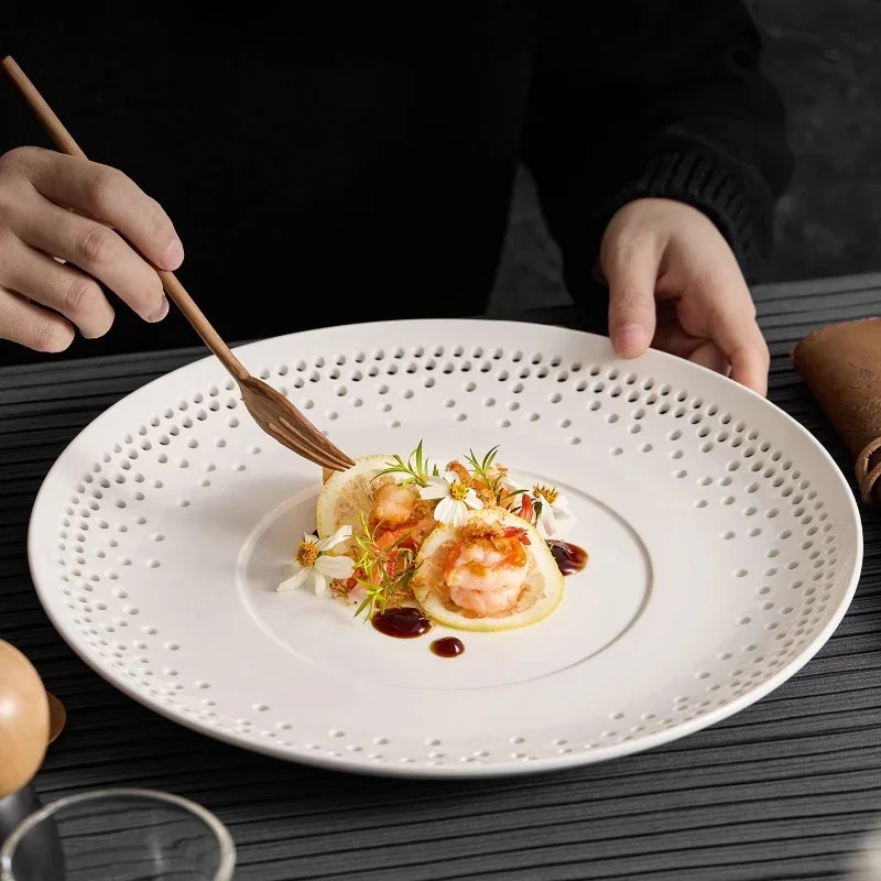 Hollow Ceramic Plates, Tableware Artistic Conception Dishes, Fruit Platter for Setting, Household Tableware, Utensils