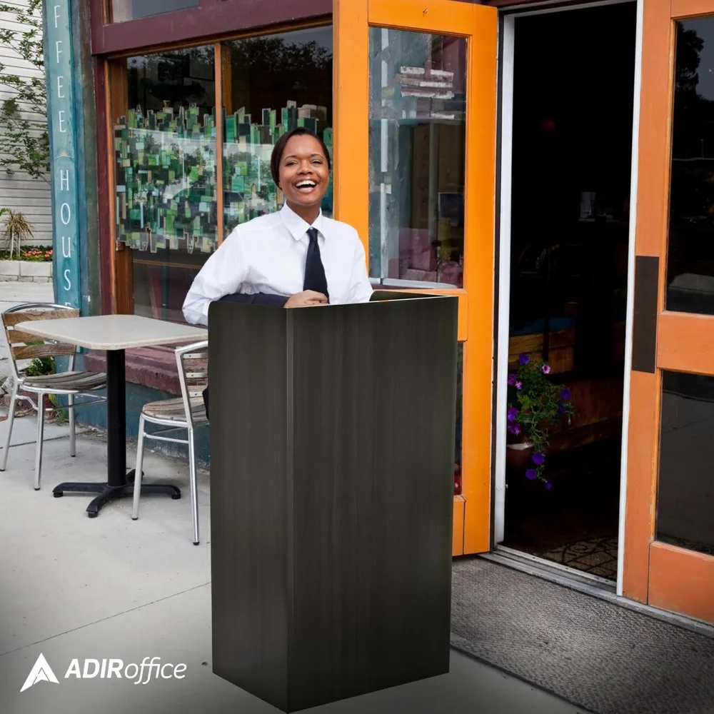 

Podium with Wheels, Hostess Stand for Restaurant, Rolling Podium Stand, Black