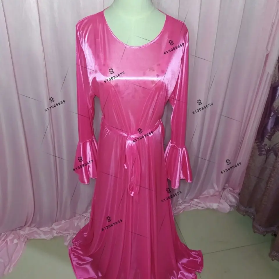 Glossy Sexy Women Satin Maxi Dress with Sash Sleeveless Loose  Plus Size Long Dress Sleeping Robe