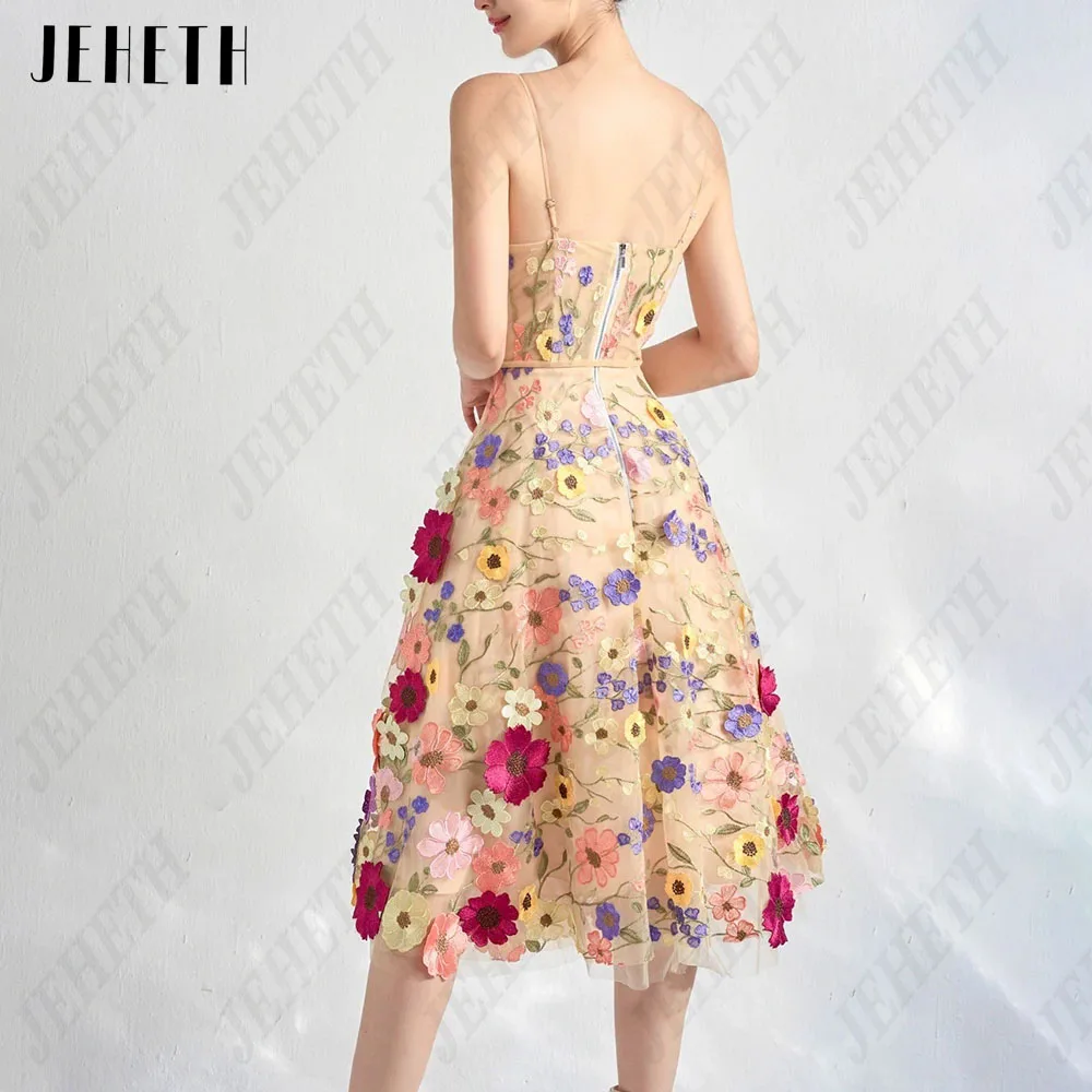 JEHETH Bordado Lace Midi Prom Dresses Querida Cintas de espaguete Floral A Linha BallkleidJEHETH Bordado Lace Midi Prom Vestidos Querida Spaghetti Straps Floral A Linha Ballkleid Chá de comprimento Backless Party Dress