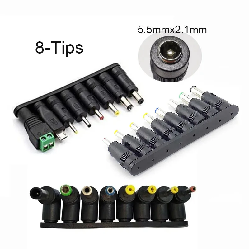 

﻿DC Power Adapter Kits 5.5mmx2.1mm DC AC Power Adapter 8-Tips Connector For Laptop Power Supply Plug Jack Se