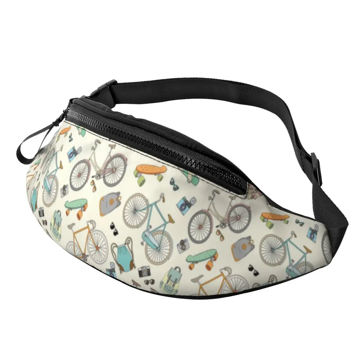 

Custom Bike Pattern Colorful Art Fanny Pack Women Men Bicycle Cyclist Biking Crossbody Waist Bag for Running Phone Money Pouch