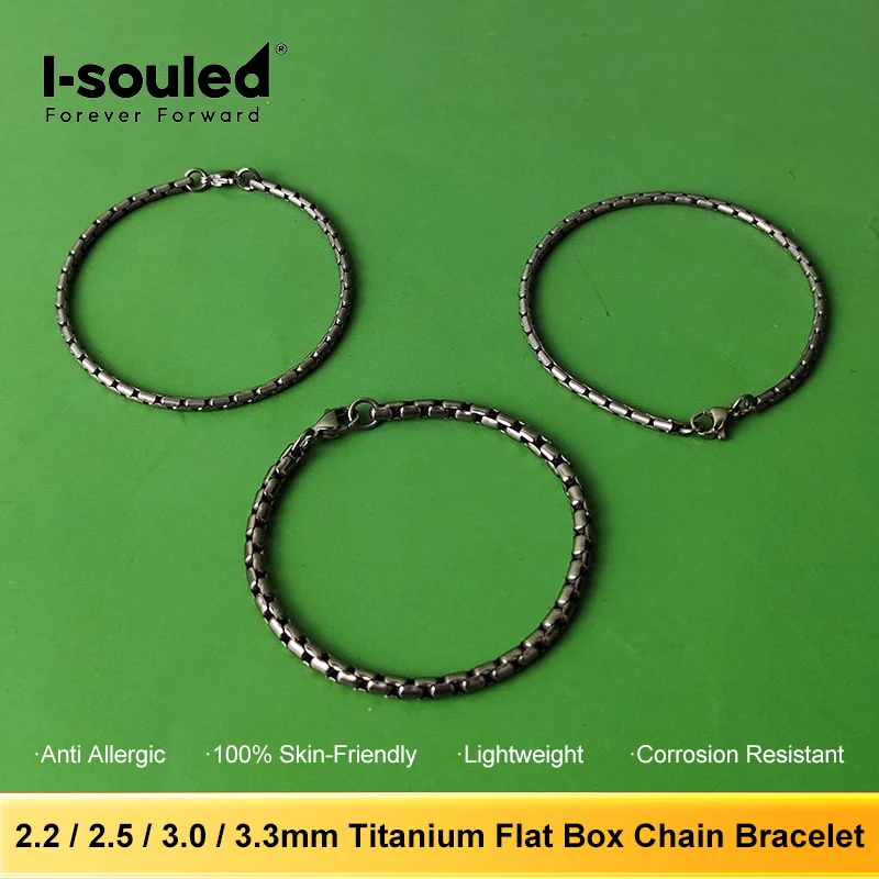 

2.2 2.5 3.0 3.3mm Pure Titanium Flat Box Chain Bracelet Men Women Hypoallergenic Lightweight Diving Jewelry
