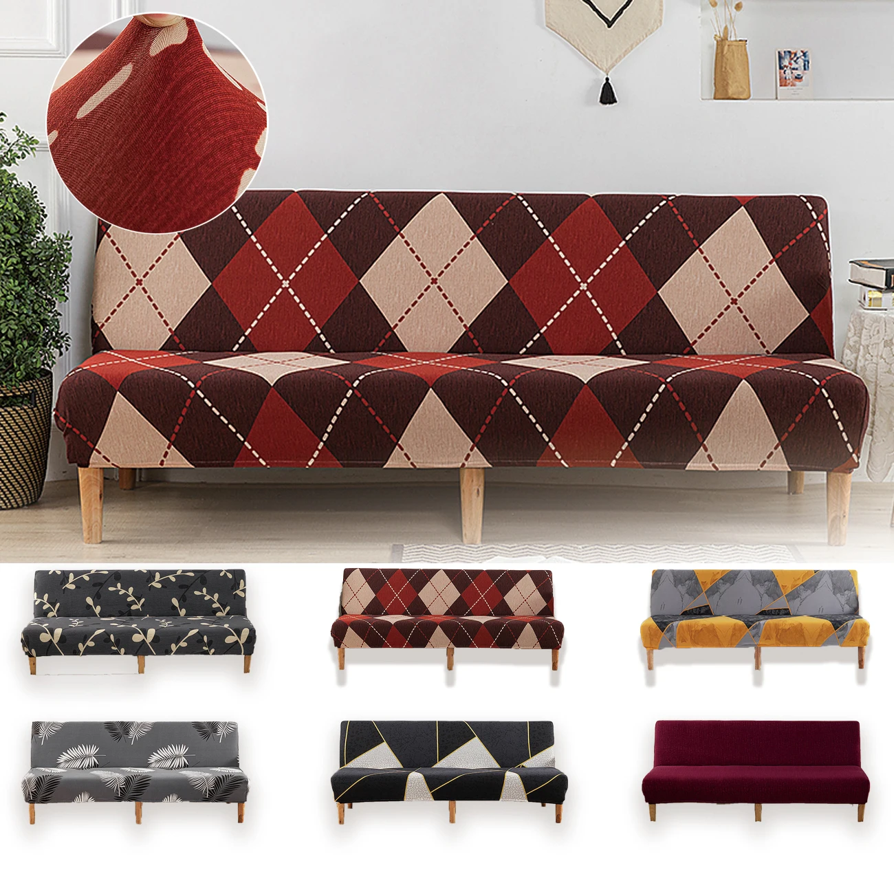 

Geometric Abstract Red Sofa Bed Cover, Couch Covers, Sofa Set, Living Room Furniture, Diamond Slip, Elastic Seat Chair Covers