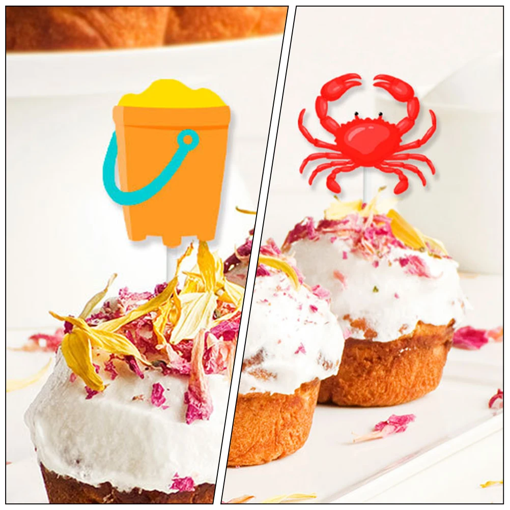 

12 Pcs Cake Insert Hawaiian Decor Summer Beach Decoration Decorations Party Cupcake Toppers