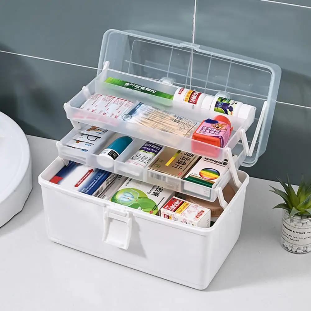 Multi-Layer Folding Nail Art Organizer Box with Handle Large Capacity Paint Brush Sewing Sundries Nail Art Storage Case