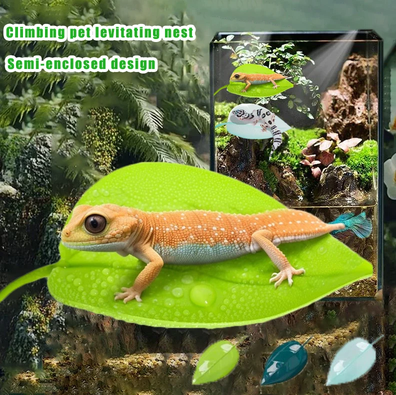 Frog Habitat Leaf Suction Cup Reptile Basking Area Resting Terrace Suction Cups Tank Accessories simulated leaves For Geckos