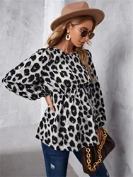 Women's European and American maternity wear, maternity top, long sleeved spotted leopard print, work and leisure