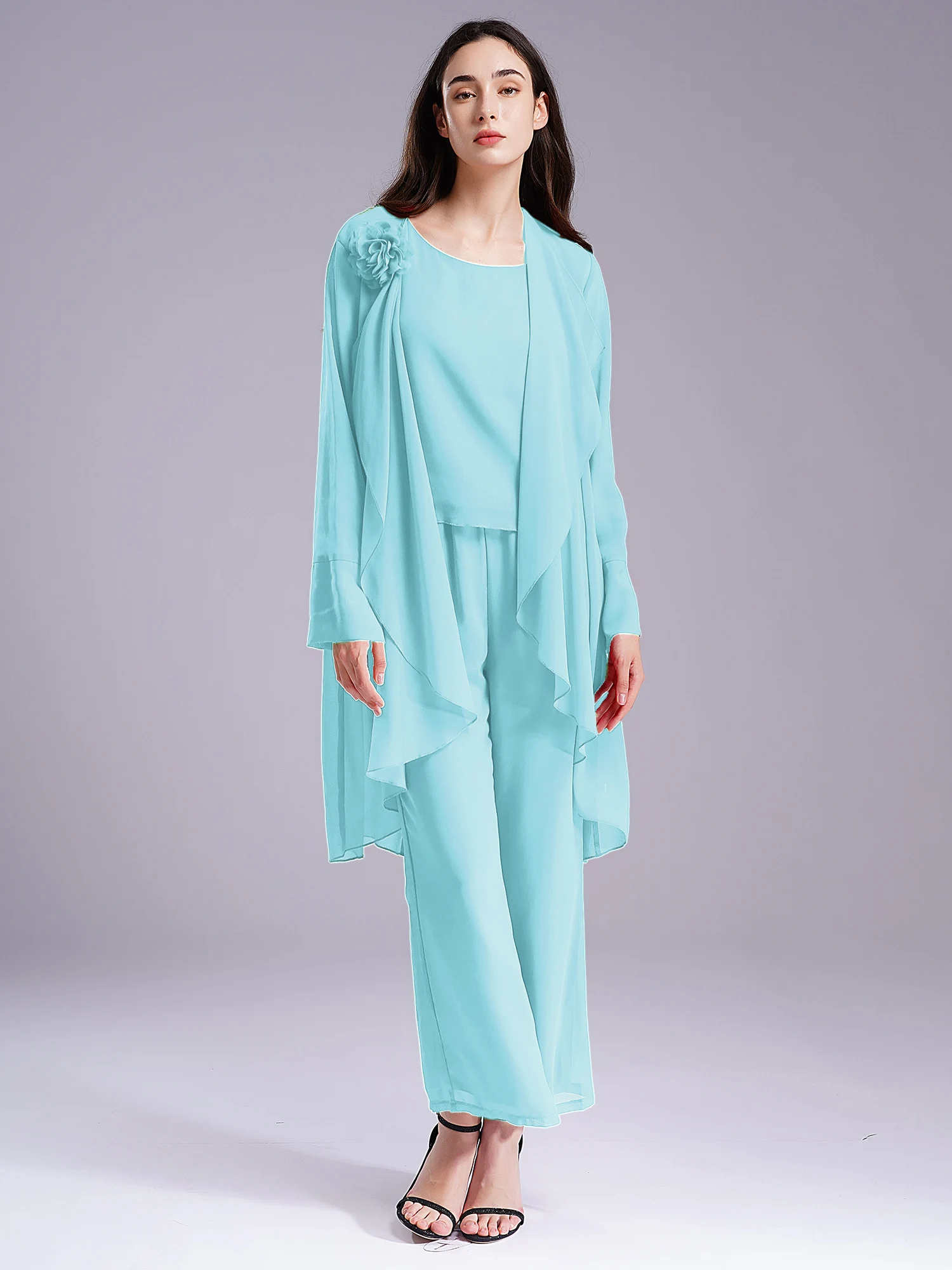 بدلة حفلات نسائية أنيقة شيفون 3 قطع فستان أم العروس الزي مأدبة التنقل حفل زفاف مجموعات الملابس النسائية