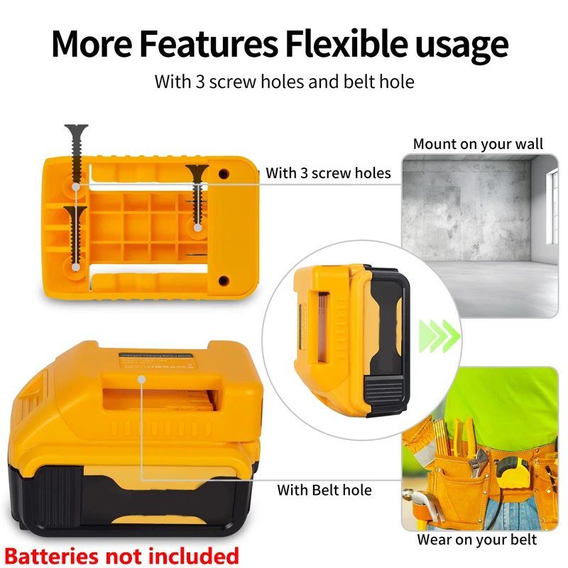 

USB Charger Adapter for Dewalt 18V 20V Li-ion Battery with USB Type-C Ports Battery Holder for DEWALT DCB200 DCB205