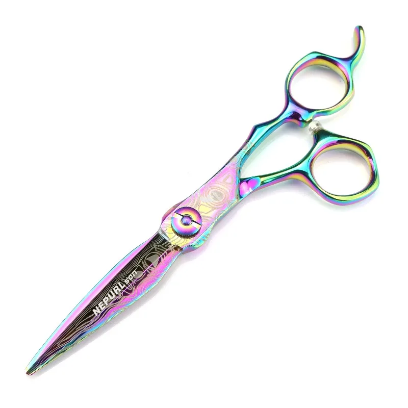 6.0-inch electroplated color Damascus-patterned hair scissors, high-end 440c steel right-handed scissors, salon hair scissors