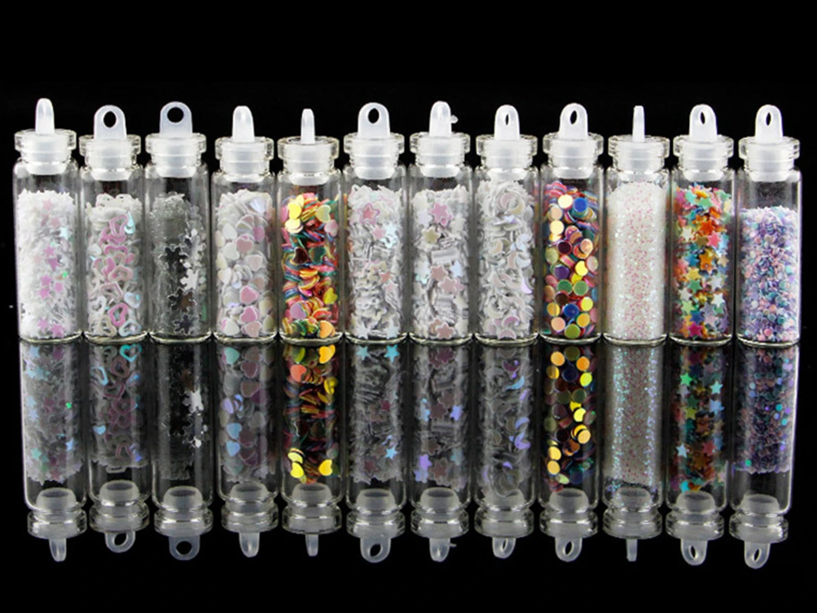 12pcs Mini Glass Vials with Cork Stoppers - Same Color Set for Nail Art, DIY Jewelry, Craft Decor - Assorted Sizes 5-15mm