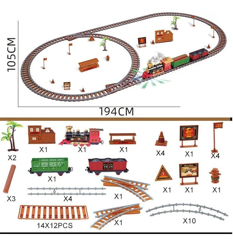 Electric Train With Spray Track Train Toy Set Classical Railway Freight Train Toy  For Kids Gift Children