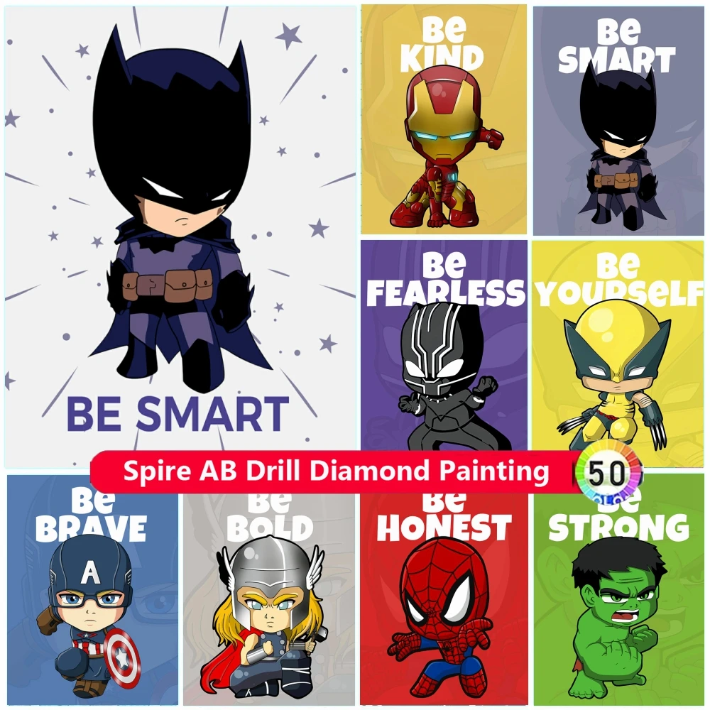 

Marvel Spiderman Iron Man Diy AB Diamond Painting Kit Embroidery Avengers Superhero Cartoon Stitch Mosaic Home Decor Kids Gift