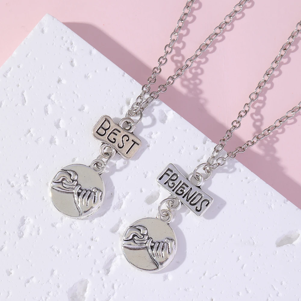 Draw Hook Best Friends Pendant Necklace Set For 2 BFF Jewelry Round Choker For Bestie Friendship Forever Soul Mate Nice Gift