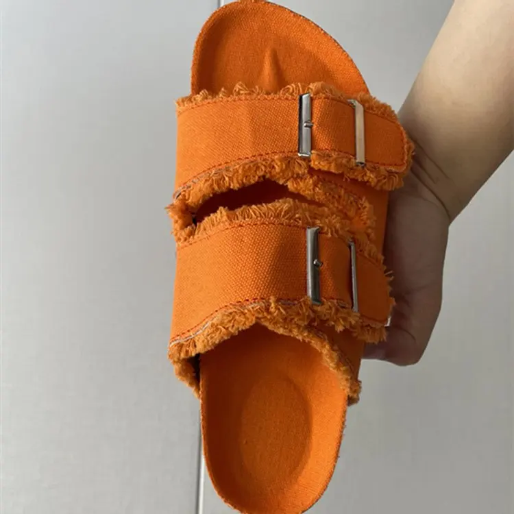 Women Cork Slippers Fashion Double Buckle Sandals Non Slip Slides Ladies Men Casual Beach Sandas Big Size Shoes Flip Flops