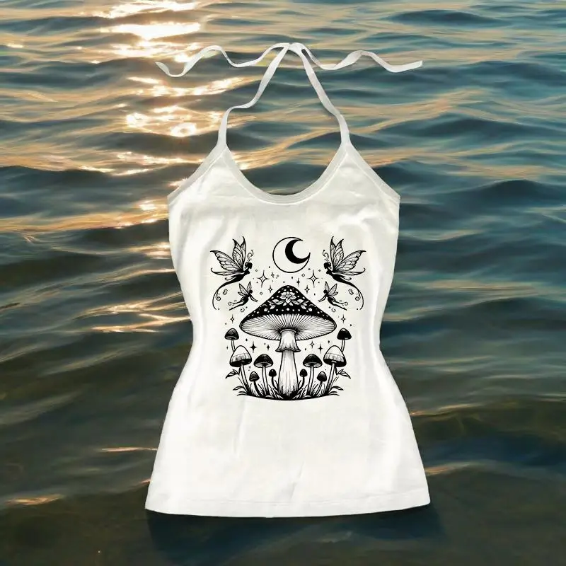 

Fashion Casual Slim Classic Tank Top Y2K Creative Mushroom Pattern Printing T-shirt Summer Harajuku Aesthetics Sexy Women's Vest