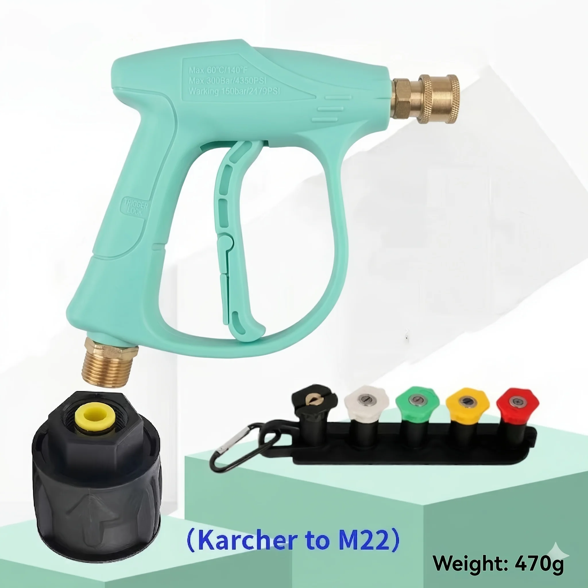 High Pressure Car Wash Gun Set with 5 Fan Nozzles, Compatible with Karcher Interface, Professional Tool for Household Car