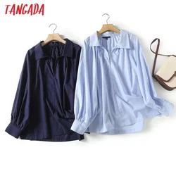 Tangada 2023 Women Blue Oversized Shirt Long Sleeve Female Loose Blouse Tops 4C345