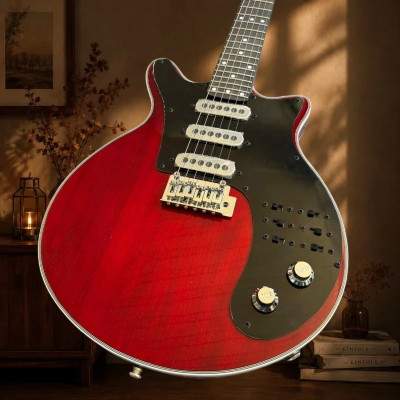 Red Transparent Round Double Cut Electric Guitar Three Single Pickups Black Split Control Plate Ebony Neck Free Delivery