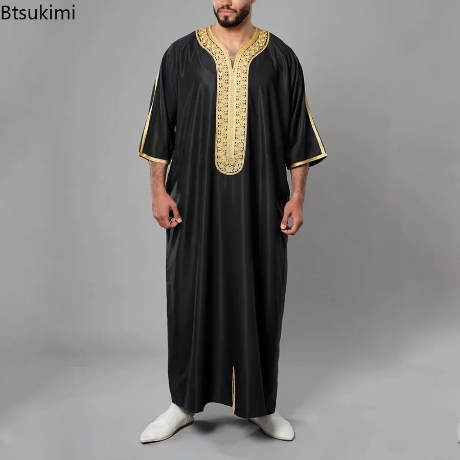 2024 Embroidered Traditional Men Clothing Muslim Fashion Jubba Thobe Morocco Thobes Saudi Arab Casual Loose Robe Ramadan Abayas