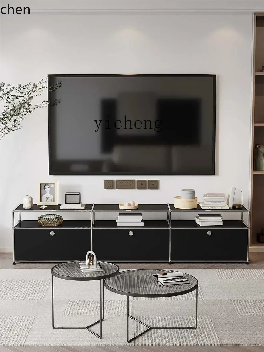 DSA Stainless Steel TV Cabinet Simple Modern TV Module Sideboard Cabinet Living Room Cream Style Low Cabinet