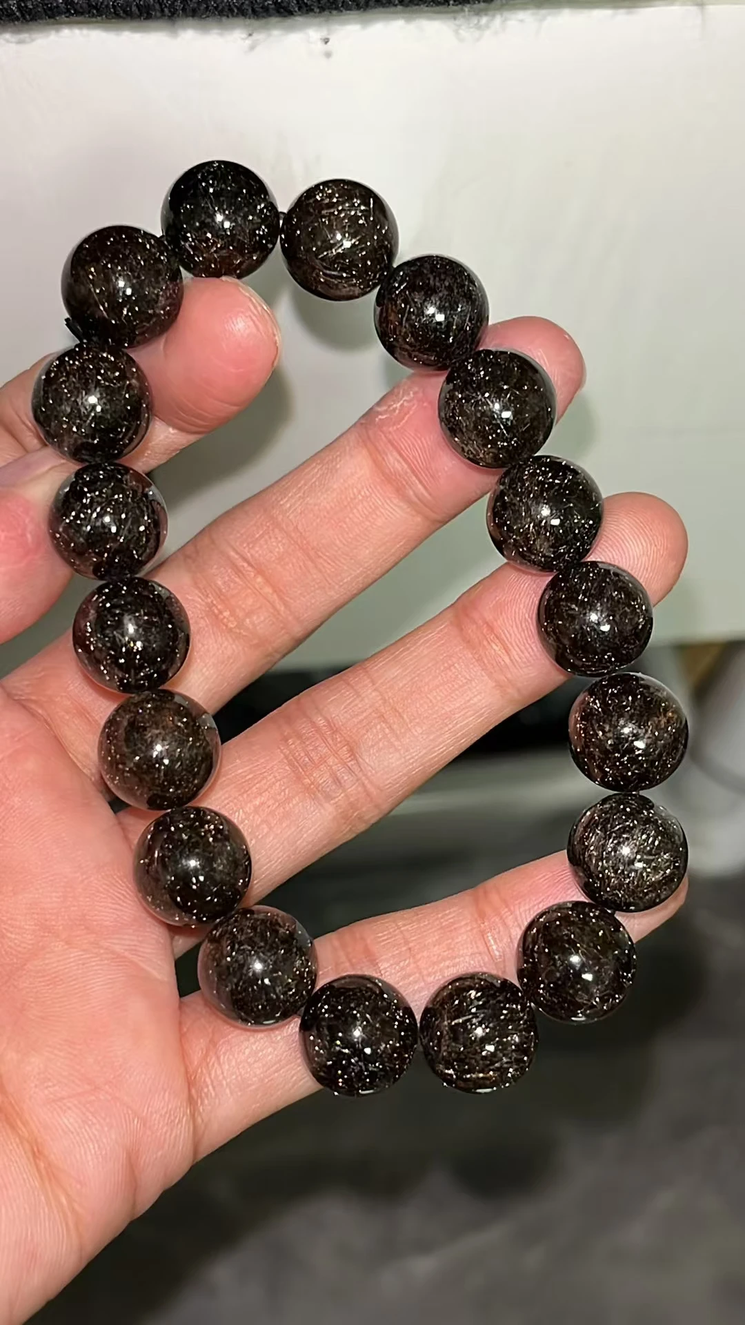 Natural Black Copper Rutilated Quartz Titanium Bracelet 11.6mm Rare Women Clear Round Beads Wealthy From Brazil AAAAA