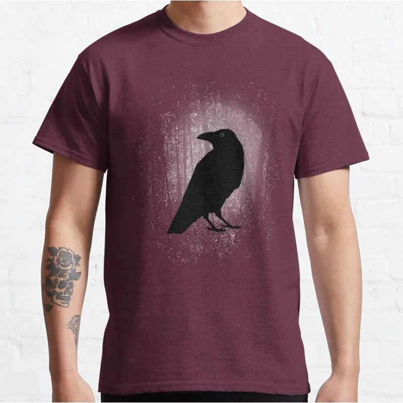 Gothic Raven In Moonlight Forest  Valhalla Viking style Norse Mythology Graphic T Shirts large size Adult tops