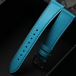 Handmade Genuine Leather Strap 18 19 20 21 22MM Blue Quick Release Soft Ultra-thin Head Layer Cowhide Men Bracelet Vintage