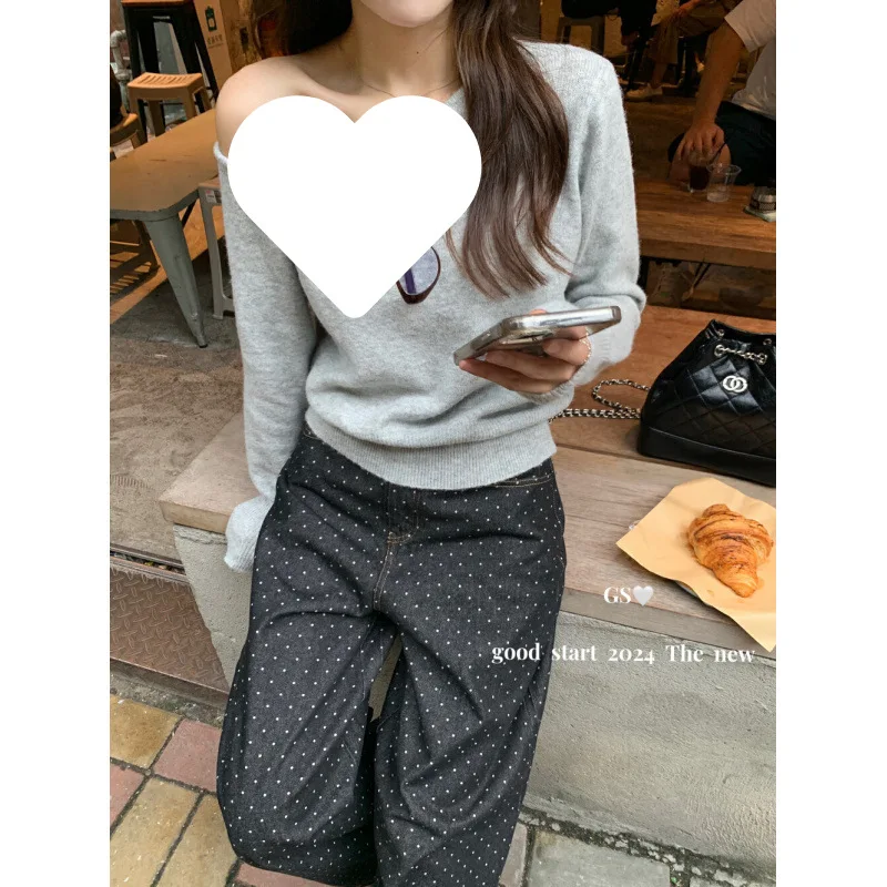 UMI MAO Korean-style Off-shoulder Loose Short Knit Top Women's Clothing Sweater Factory Wholesale Cross-border Women's Wear